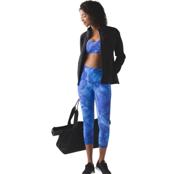 Lululemon Wunder Under Crop Hi-Rise Blue Midnight Tulle Multi Size 6 - Picture 1 of 7